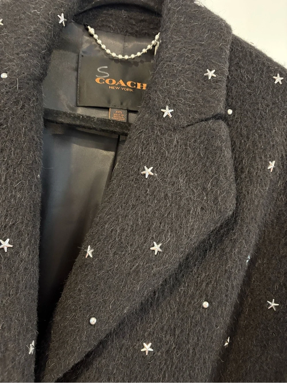 Coach Black Mohair Oversized Star-Embroidered Wool Blend Coat